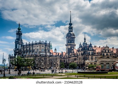 City Scape Of Dresden With The Katholische Hofkirche And Schloßplatz