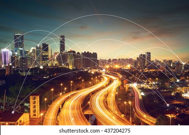 city scape and network connection concept
