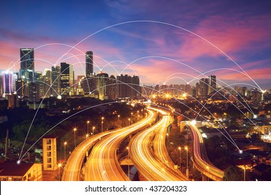 City Scape And Network Connection Concept
