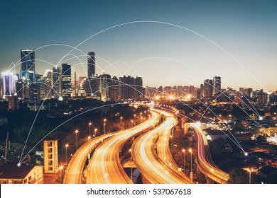 city scape and network connection concept

