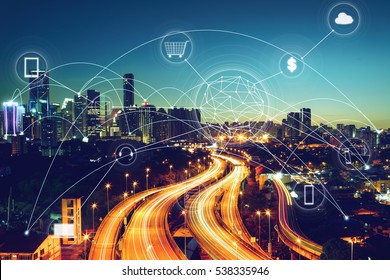 City scape and network connection concept