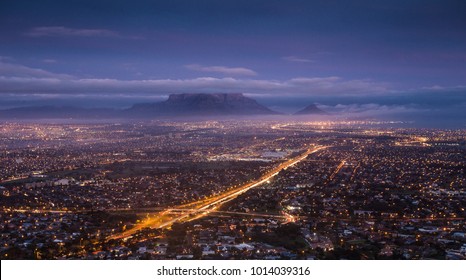 City Scape Over Cape Town South Africa At Dawn, As Seen From Tygerberg Hill In The Northern Suburbs Of Cape Town.