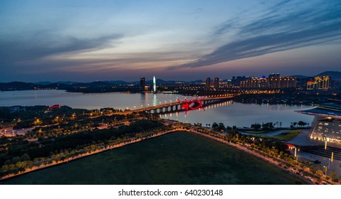 City Scenery And Traffic Flow In Suzhou Industrial Park At Night