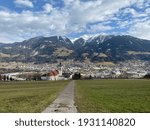 city of Schwaz Tirol Austria with view to the Kellerjoch and the Tuxer alps - European Union research region against the south african mutation of the corona virus covid-19 pandemic