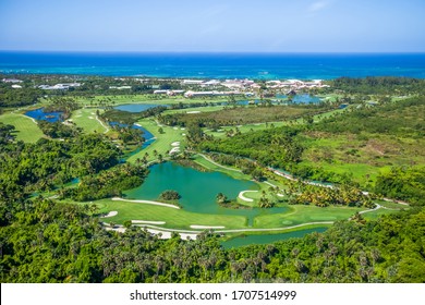 City Sea Swamp Golf Fields View From Above Top View Dominican Republic 