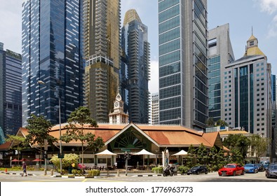 City Of Singapore, Singapore - July 21, 2019: Telok Ayer Market And Singapore Stock Exchange Building In Singapore