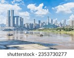 City skyline buildings and Yangtze River in Yuzhong District, Chongqing, China