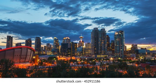 City skyline at dusk in Calgary, Alberta, Canada