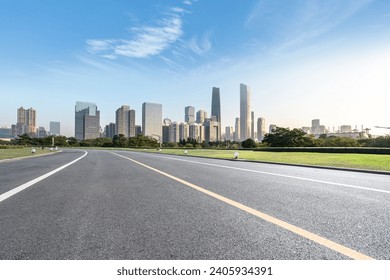 city skyline with empty floor in city