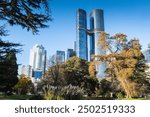 The city skyline of Melbourne, Victoria, Australia viewed from Carlton Gardens located on the north edge of the central business district.