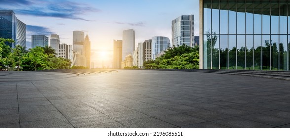 City Skyline And Modern Buildings With Empty City Square In Guangzhou, China.