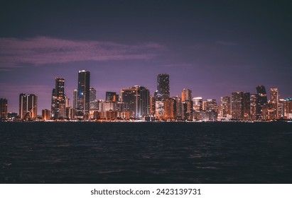 city skyline at night miami Brickell Florida - Powered by Shutterstock