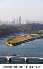 City Skyline Of Pyongyang And Taedong River At Sunset