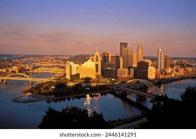 City skyline at sunset, Pittsburgh, Pennsylvania, United States of America, North America - Powered by Shutterstock