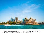 The city skyline of Sydney, Australia. Circular Quay and Opera House. touristic points, travel photo, sunny day