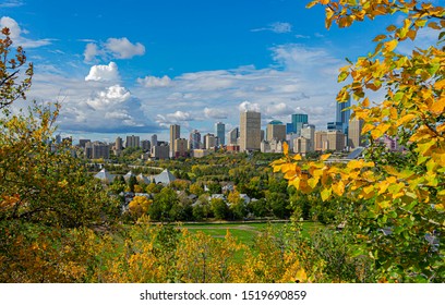 City Skyline View Of Downtown Edmonton, Alberta, Canada. Taken On A Sunny Early Fall Day.