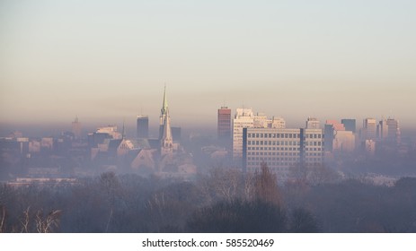 City In Smog. Lodz, Poland.