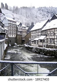 City In Snow Winter Monschau Germany