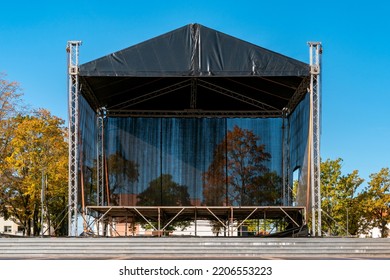 City Square With A Concert Venue Stage. Empty Performing Stage.