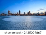 City Square floor and Shanghai skyline with modern buildings at dusk. Famous Bund buildings scenery in Shanghai. 