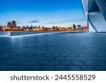 City Square floor and Shanghai skyline with modern buildings at night. Famous Bund buildings scenery in Shanghai. 