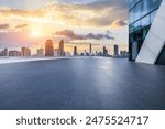 City square and skyline with modern buildings scenery at sunrise in Shenzhen