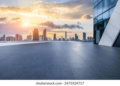 City square and skyline with modern buildings scenery at sunrise in Shenzhen