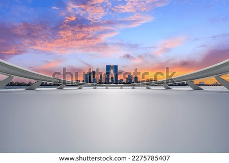 City square and Suzhou skyline at sunset, China. 3d square effect.