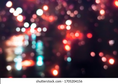 City Street Bokeh Night Light Blurred Background With Abstract Beautiful Glitter Colors Glow In The Dark, Photo Idea For Creative Design Background Product Presentation Concept With Copy Space