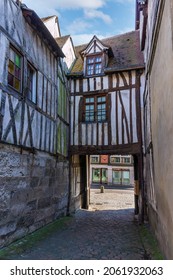 City street with half-timbered houses in Rouen. Normandy, France