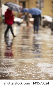 City Street In Heavy Rain - Selective Focus