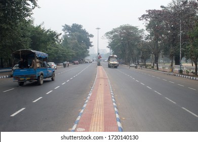 City Street Landscape In A Winter Foggy Morning. Kolkata India South Asia Pacific February 2020