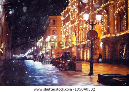 city ??pedestrian street night city lights