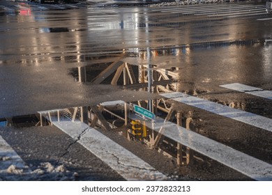 city street puddle reflection abstract copy space image, backgrounds graphic design. - Powered by Shutterstock