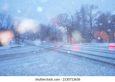 city street in snowfall background winter landscape abstract view