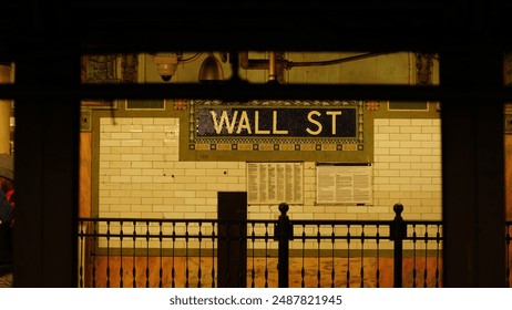 The city subway view with the old platform and lights on in the New York city - Powered by Shutterstock