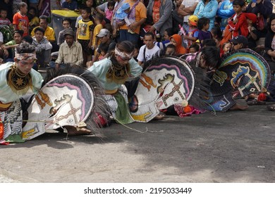 City Of Surabaya, State Of Indonesia. March 8, 2015. The Traditional Indonesian Dance Kuda Lumping Performer Dancing While In A Trance.