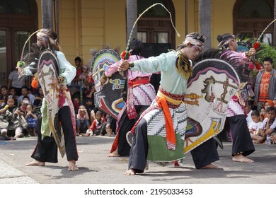 City Of Surabaya, State Of Indonesia. March 8, 2015. The Traditional Indonesian Dance Kuda Lumping Performer Dancing While In A Trance.