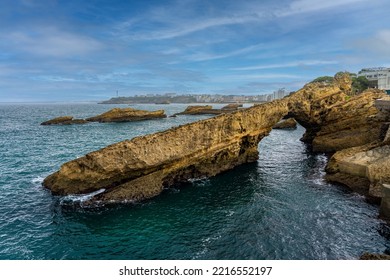 City Tour In France, Atlantic Coast, Aquitaine Near The Spanish Border: The Sophisticated Biarritz With The Rocher De La Vierge Rocks