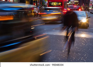 City Traffic With Motion Blur At Night In London