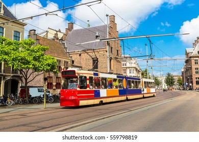 City Tram In Hague In A Beautiful Summer Day, The Netherlands