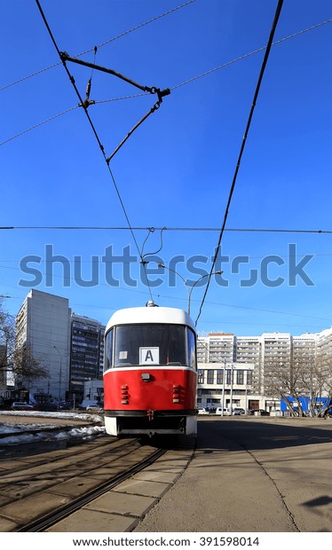 City tramway on\
the street, Moscow, Russia\
