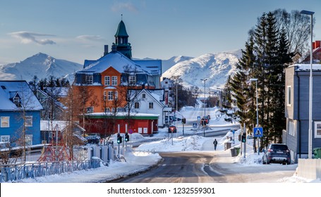 The City Of Tromso In Winter, North Norway. 