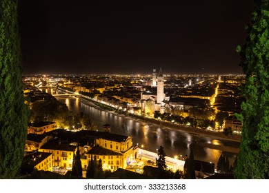 City Of Verona By Night With River