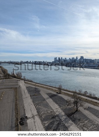 City View after Solar eclipse 2024 from Parc Jean Drapeau and Jacques Cartier Bridge, Montreal, Canada