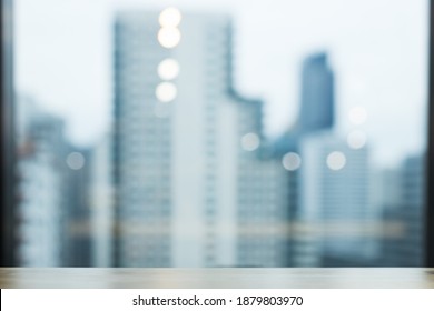 City View Blurred Background. Office And Window View Background, Bokeh And Copy Space 