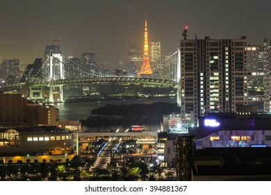 City View From Odaiba Landmark Tower At Night, Tokyo, Japan