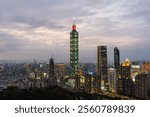 City view of Taipei from Xiangshan mountains during winter evening at Taipei , Taiwan on 17 December 2024 