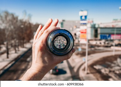 City View Through The Lens. Auto Traffic