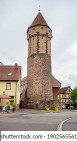 city view of Wertheim am Main showing the Spitzer Turm in Southern Germany at summer time